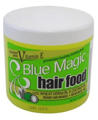 Blue Magic Hair Food Coconut — botella que muestra hidratación para el cabello.