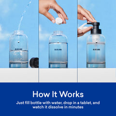 BLUELAND refill tablet dissolving to produce 9 oz of foam