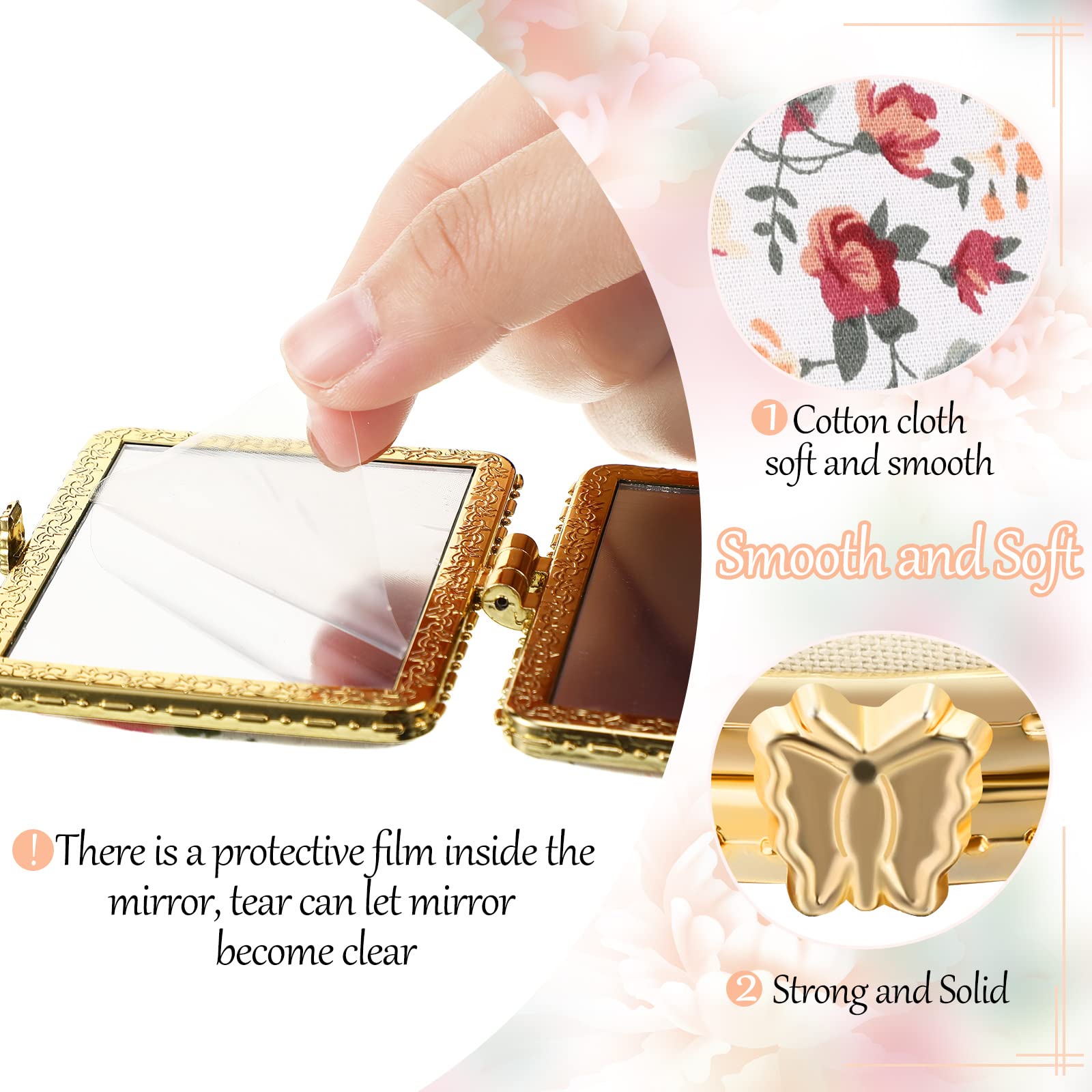 Blulu miroir poche fleurs rectangle bleu, miroir robuste pour un usage quotidien