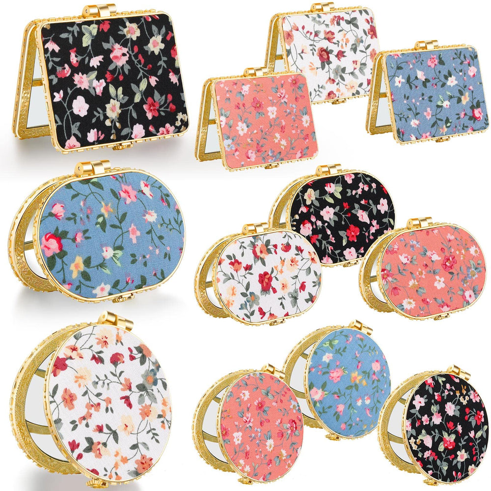 Blulu miroir poche fleurs rectangle rose, pratique pour retouches rapides en déplacement