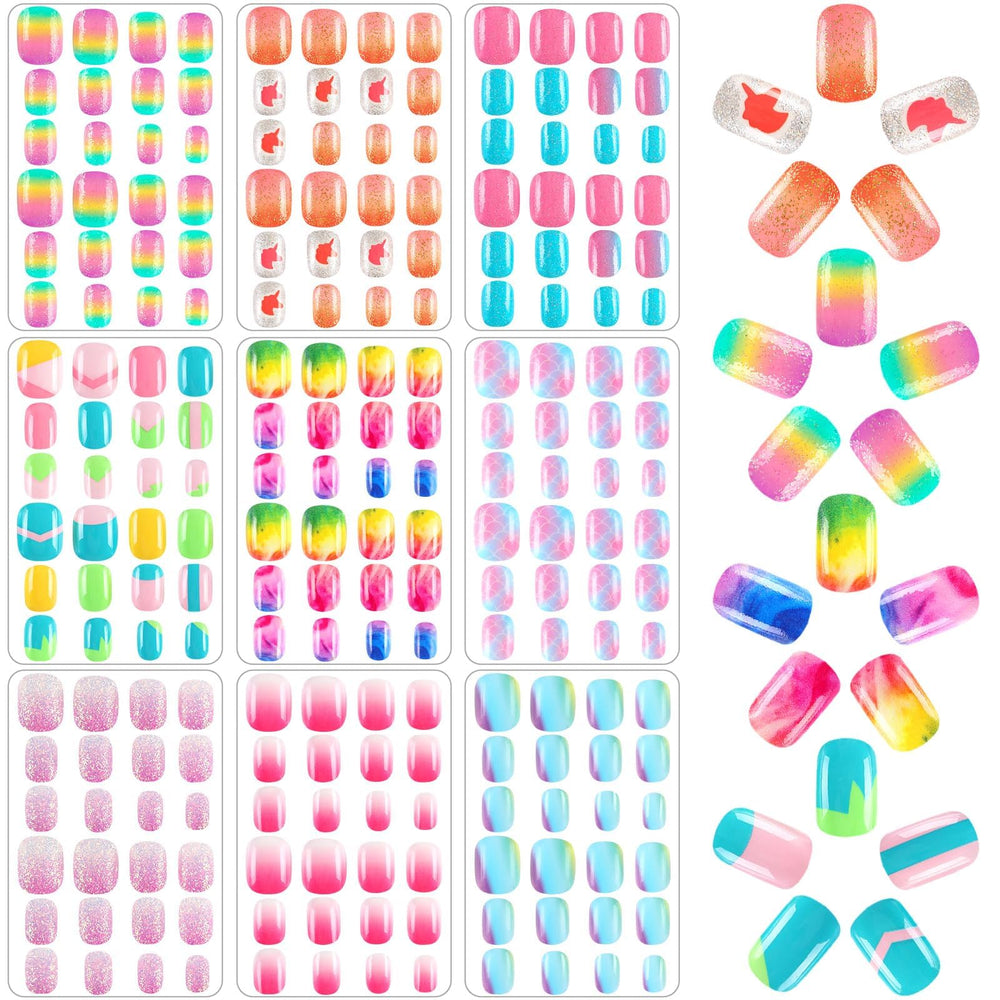BOARDFEB uñas pegables gradiente, conjunto completo, ideal para fiestas y manualidades infantiles.