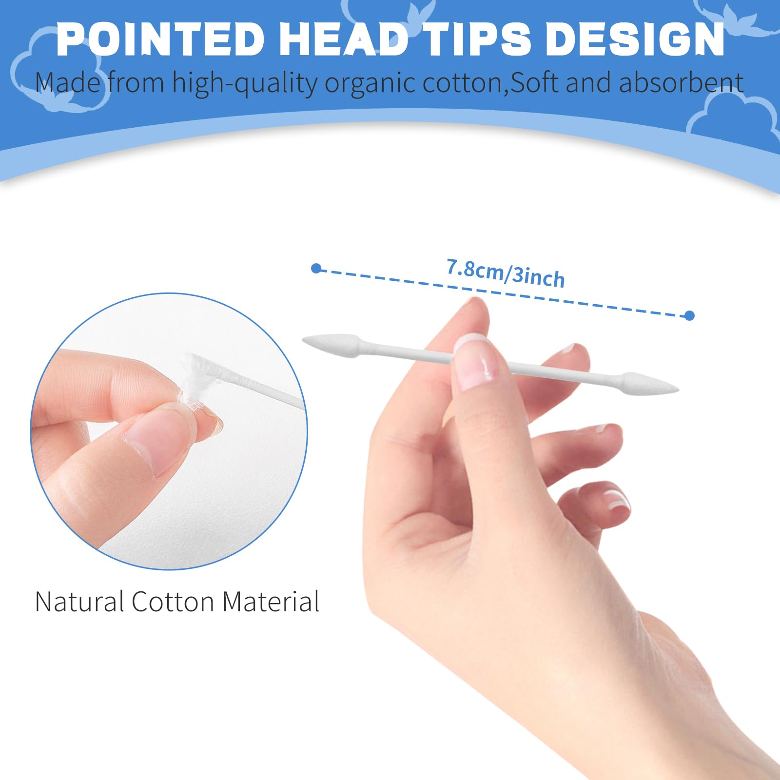 BODFPPC hisopos algodón punta doble para cuidado personal suave y seguro.