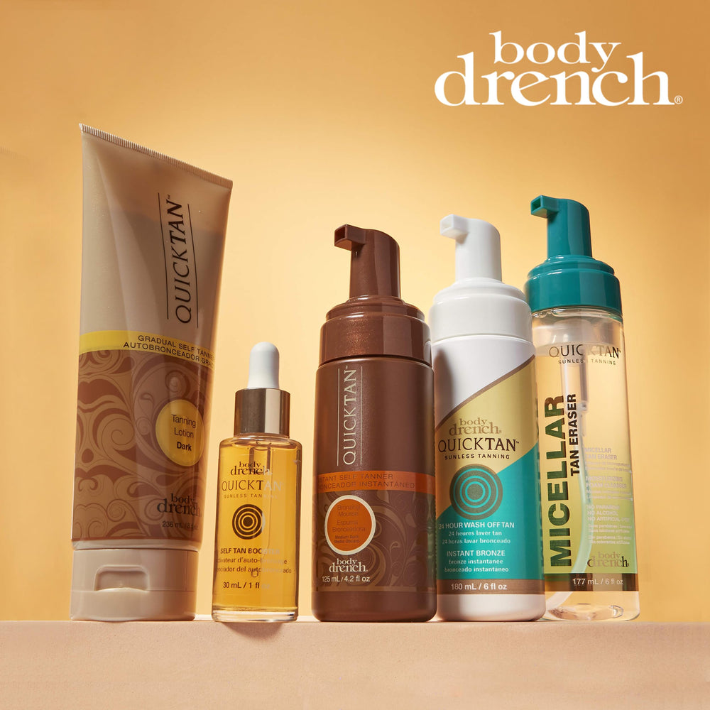 Body Drench QuickTan envase-seis-onzas facilita bronceado rápido y cómodo.