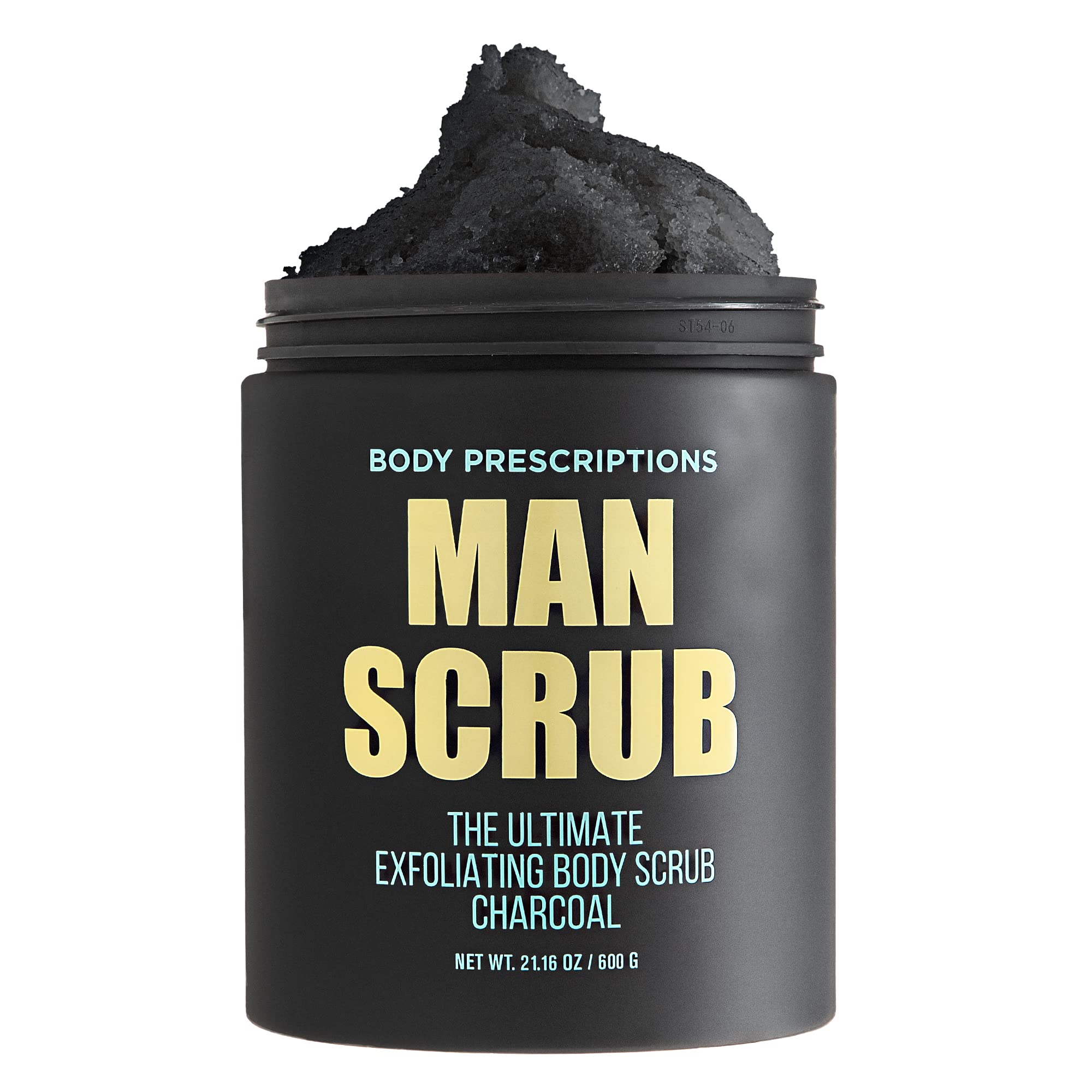Body Prescriptions exfoliante corporal para hombre en bote con tapa giratoria, uso cómodo en la ducha.
