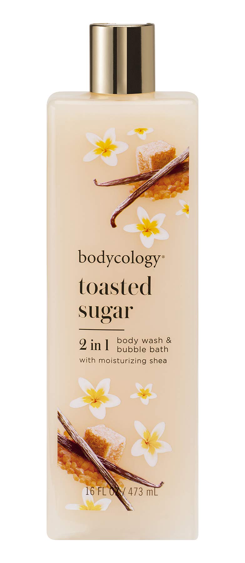 Bodycology Toasted Sugar frasco frontal, limpieza suave con aroma dulce.