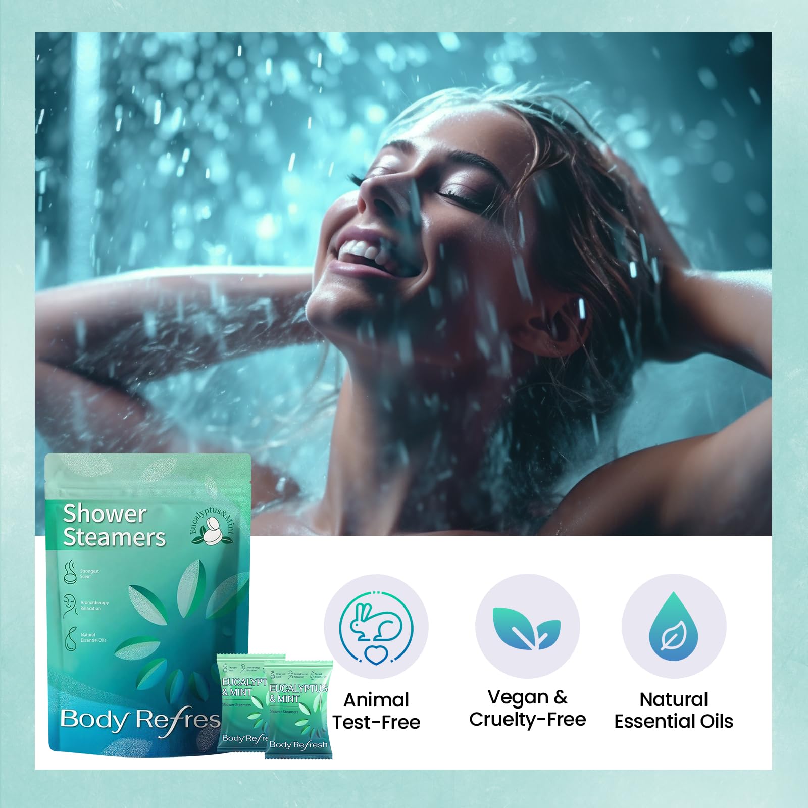 BodyRefresh bomba en uso libera aroma vigorizante en la ducha.