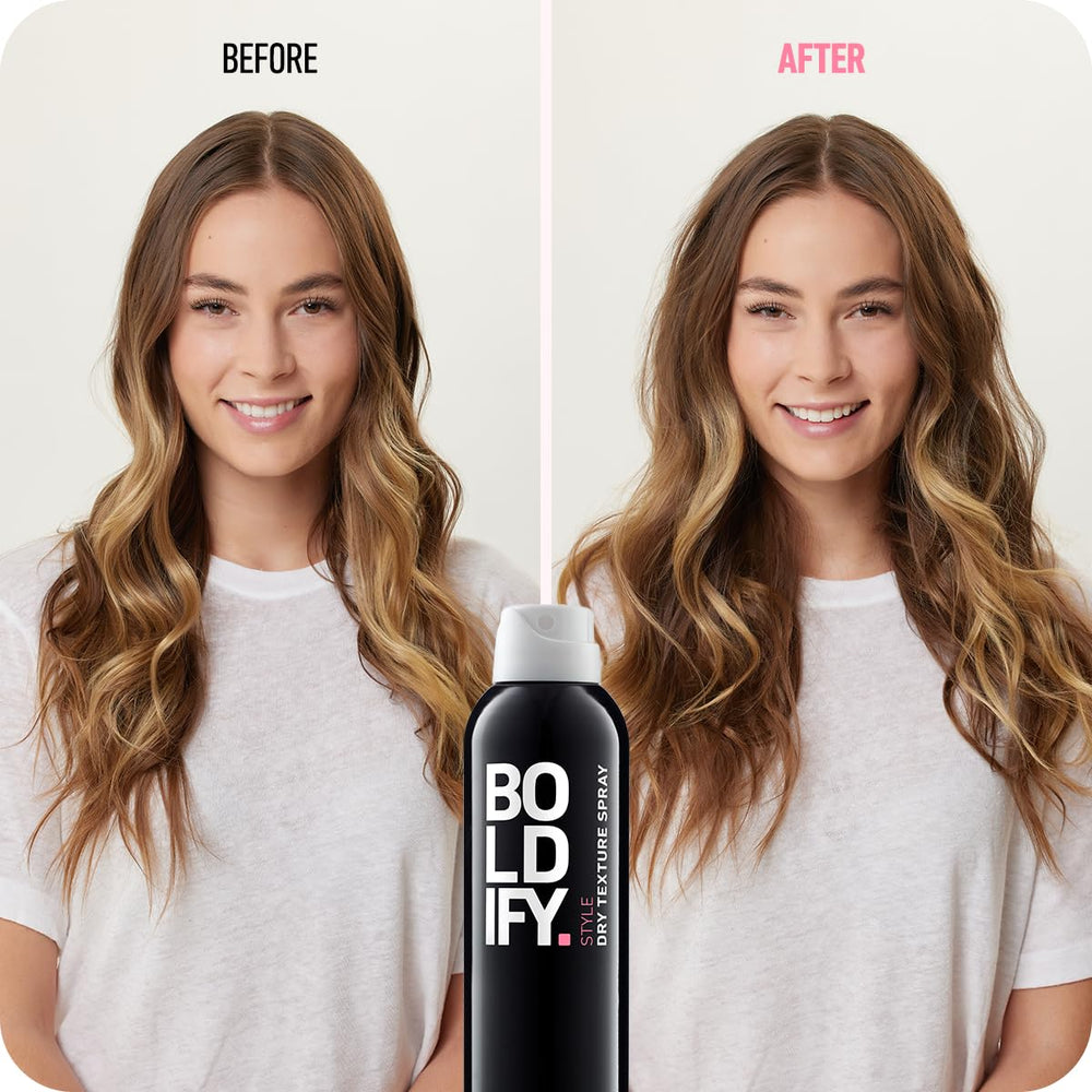 Boldify Dry Texture Spray muestra volumen para el día siguiente con cuerpo.