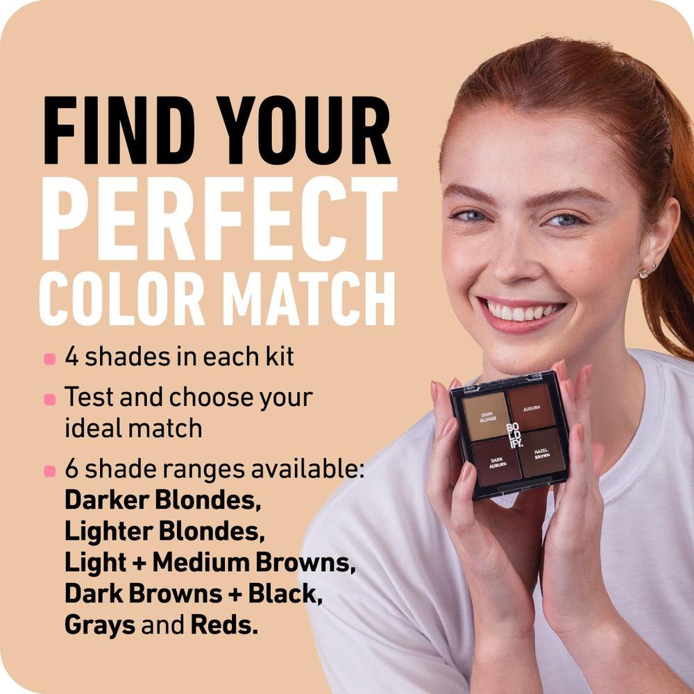 Boldify Hairline Powder packaging displays four shade options for quick selection