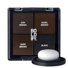 Boldify Hairline Powder sample kit box with color swatches for natural shade matching.