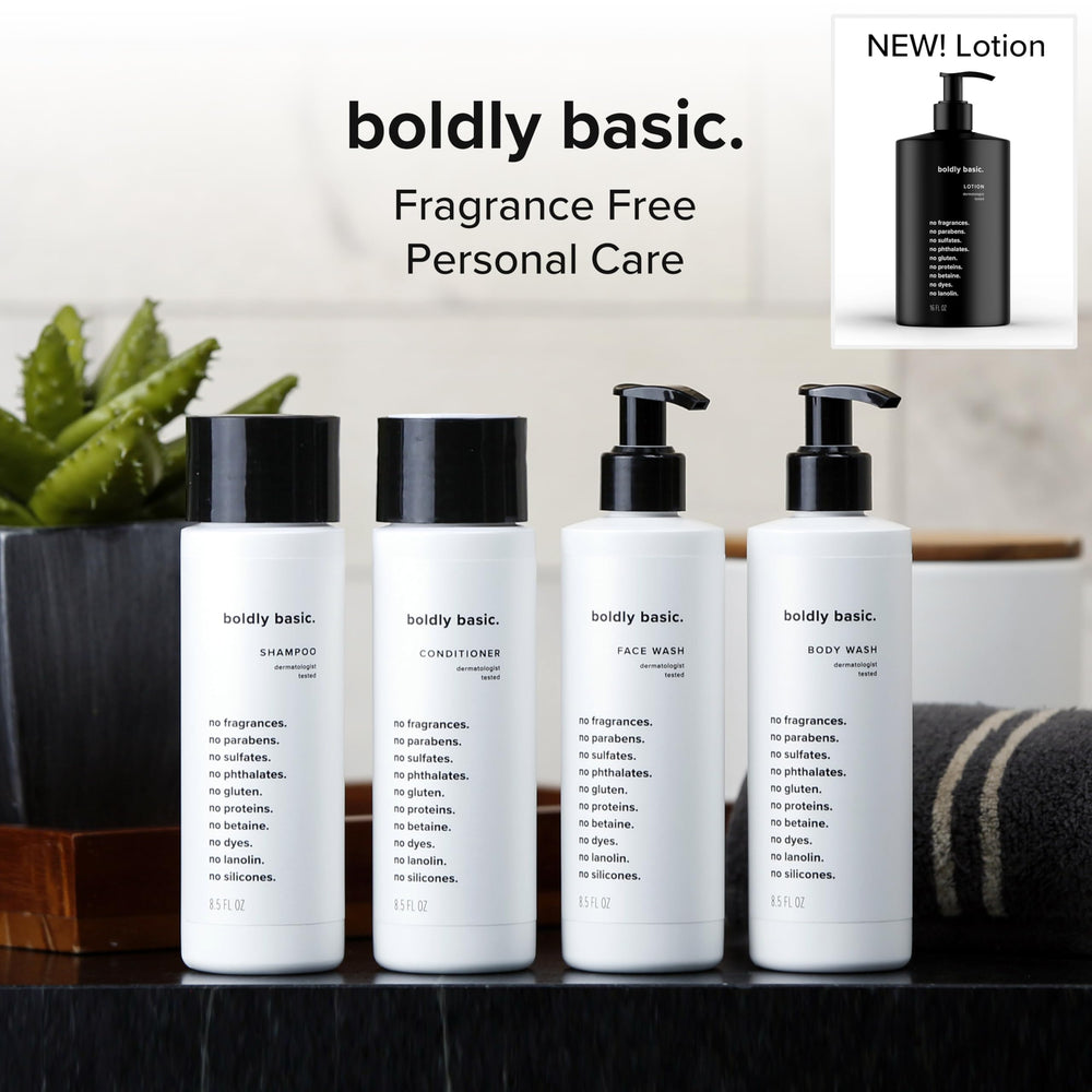 Boldly Basic Loción sin fragancia, hecha en EE. UU., garantía de calidad.