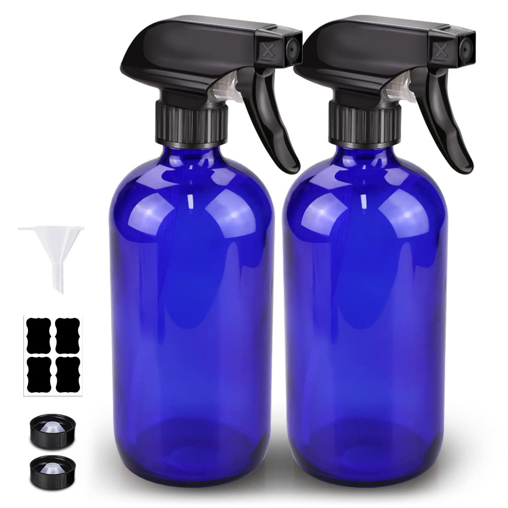 Botella spray de vidrio azul de Bontip con chorro suave para aromaterapia o limpieza.