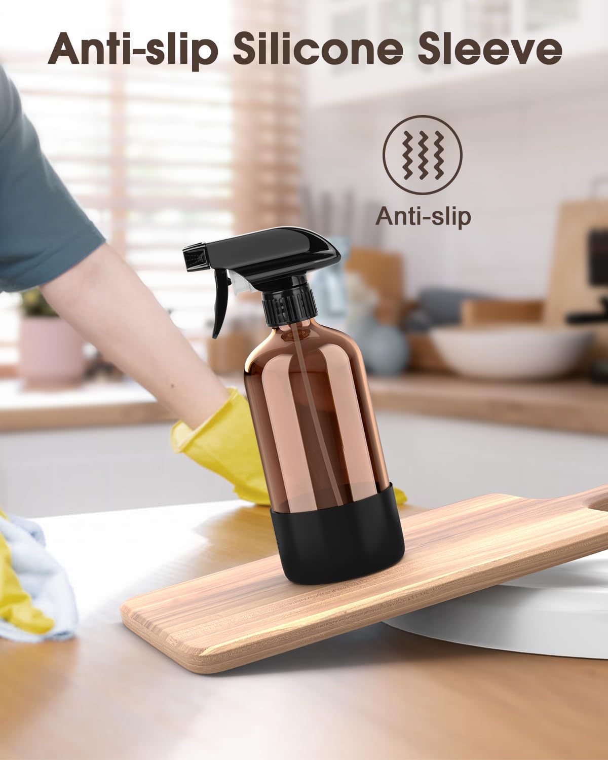 Botella de vidrio ámbar Bontip con protección UV para conservar contenidos sensibles.
