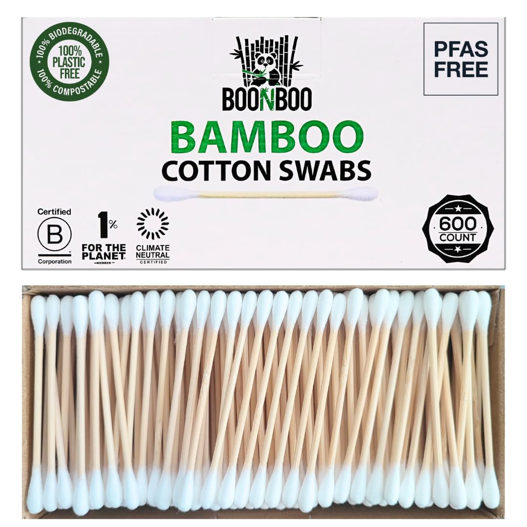 BOONBOO bastoncillos de bambú 600 unidades para limpieza suave y uso versátil.