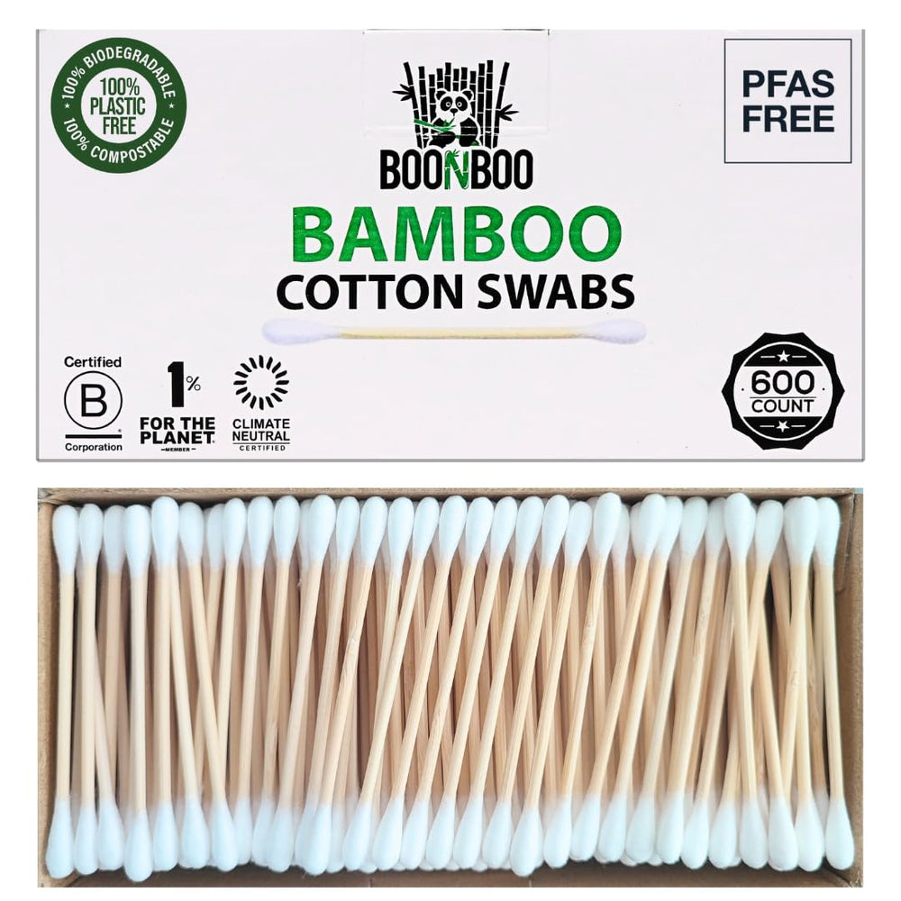 BOONBOO bastoncillos de bambú 600 unidades para limpieza suave y uso versátil.