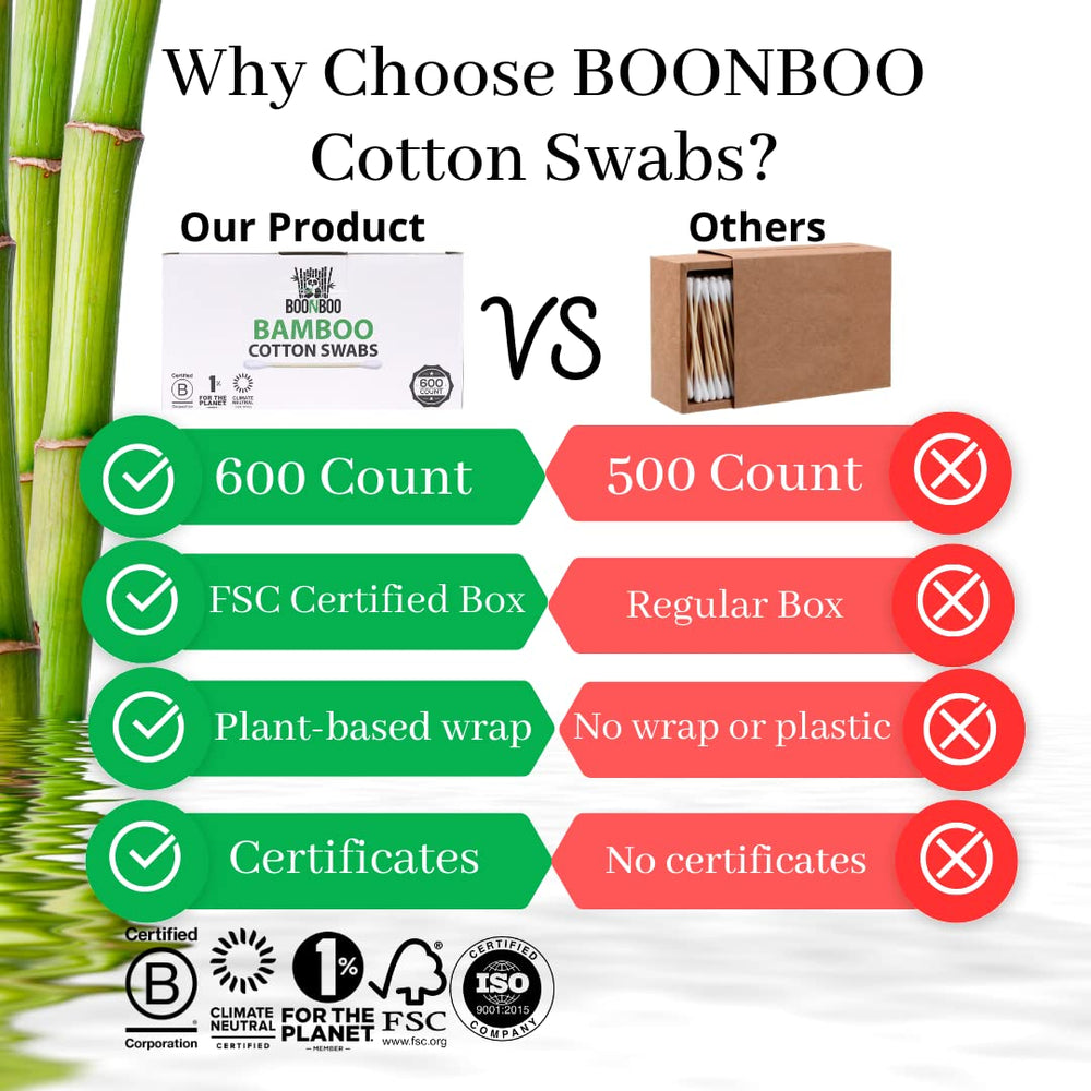 BOONBOO bastoncillos de bambú para uso alrededor del oído, higiene segura.