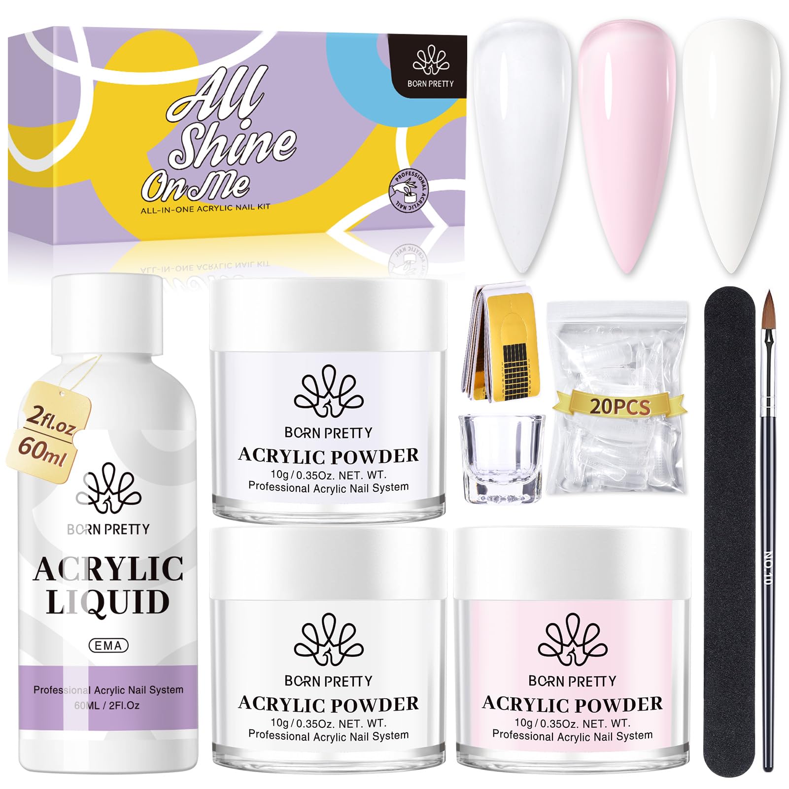 Born Pretty acrylic nail kit glass container stores powders securely