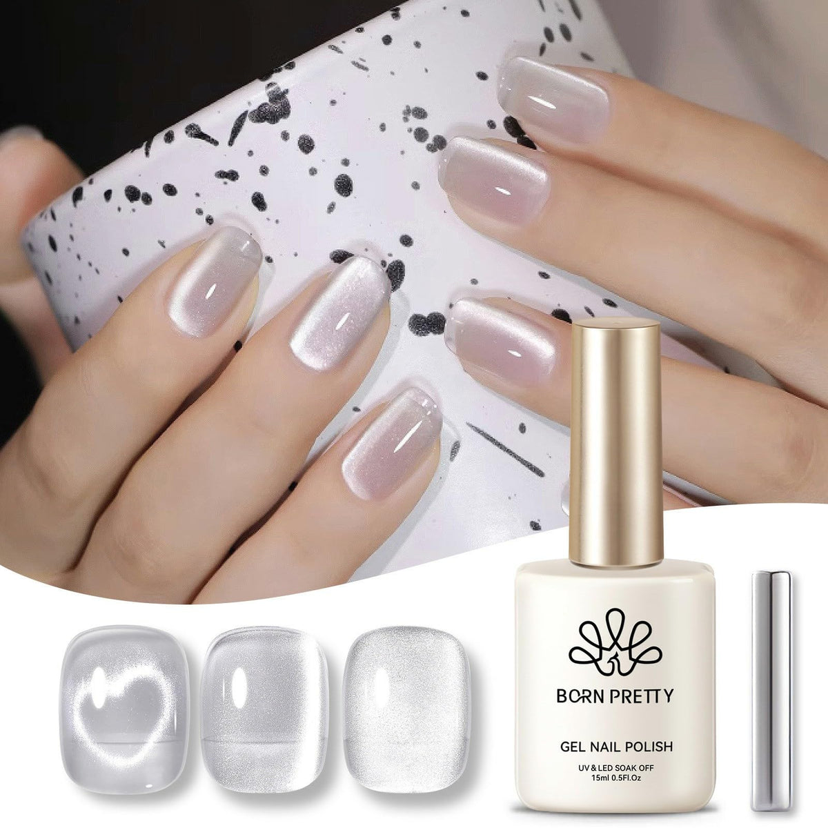 Born Pretty Moonlight White: esmalte gel magnético para uñas con brillo duradero.
