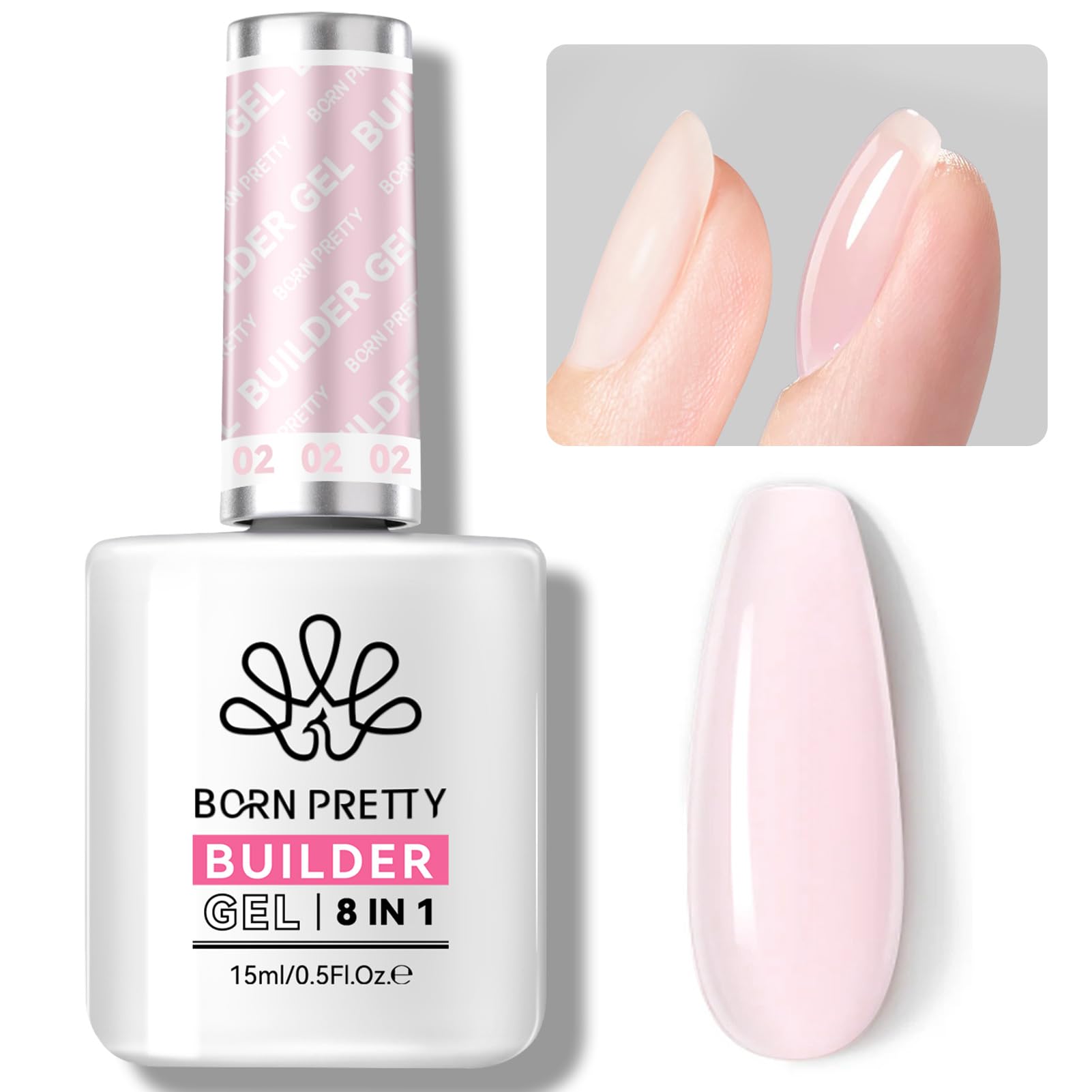 Born Pretty Builder Gel rosado de 15 ml en botella para extensiones y acabado natural.