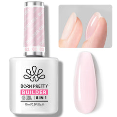 Born Pretty Builder Gel rosado de 15 ml en botella para extensiones y acabado natural.