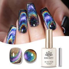 Born Pretty Cat Magnetic Eye Gel muestra arcoíris holográfico en la botella para uñas brillantes
