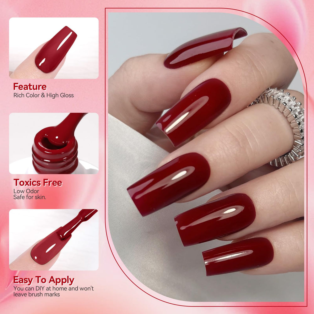 Born Pretty Esmalte gel rojo brillo, acabado radiante para uso diario.