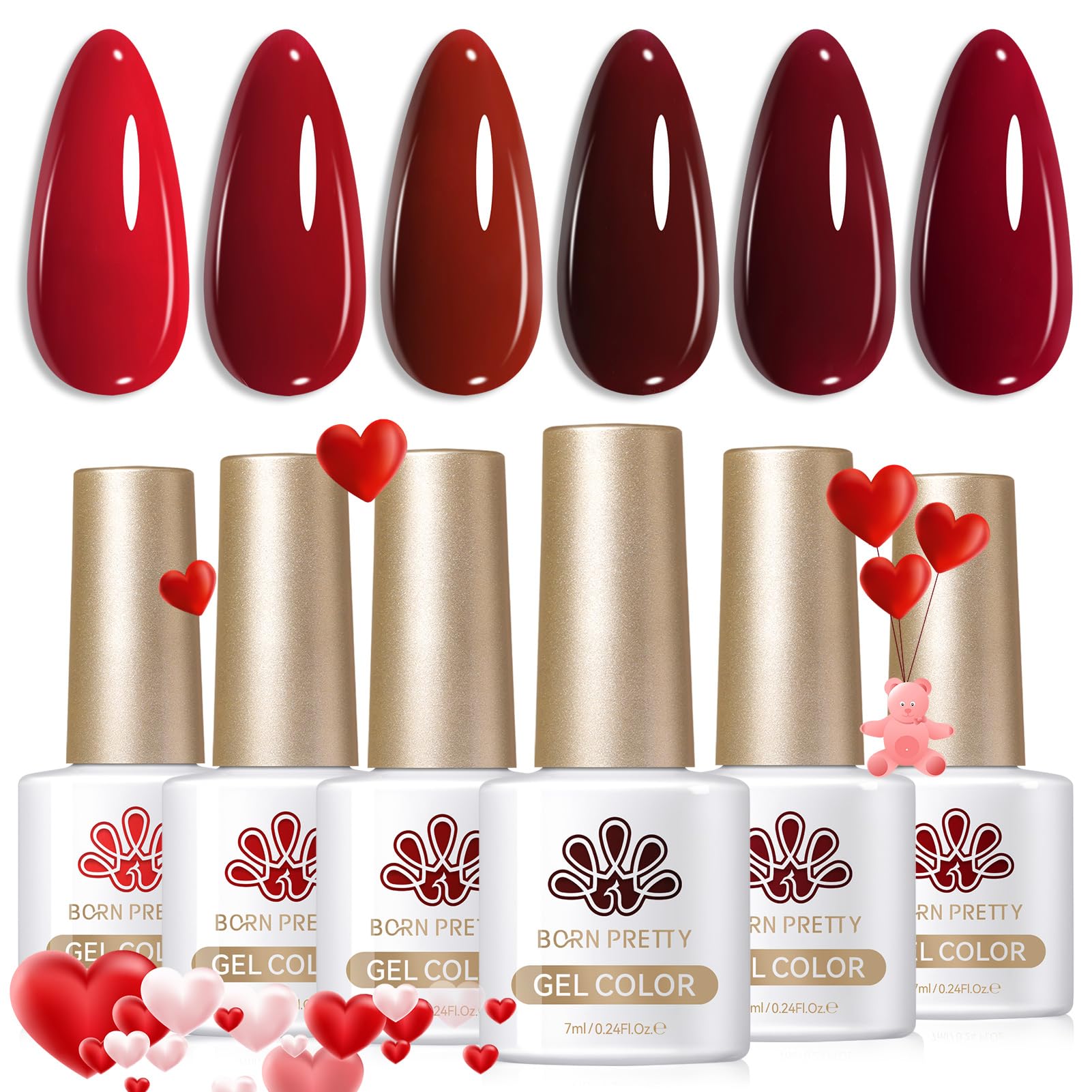 Born Pretty Esmalte gel rojo burdeos, color intenso para una manicura duradera.