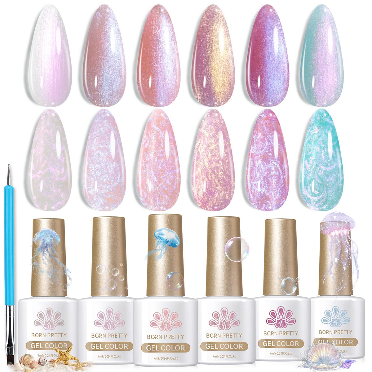 Born Pretty Pearl Gel Uñas: aurora iridiscente para un brillo duradero.