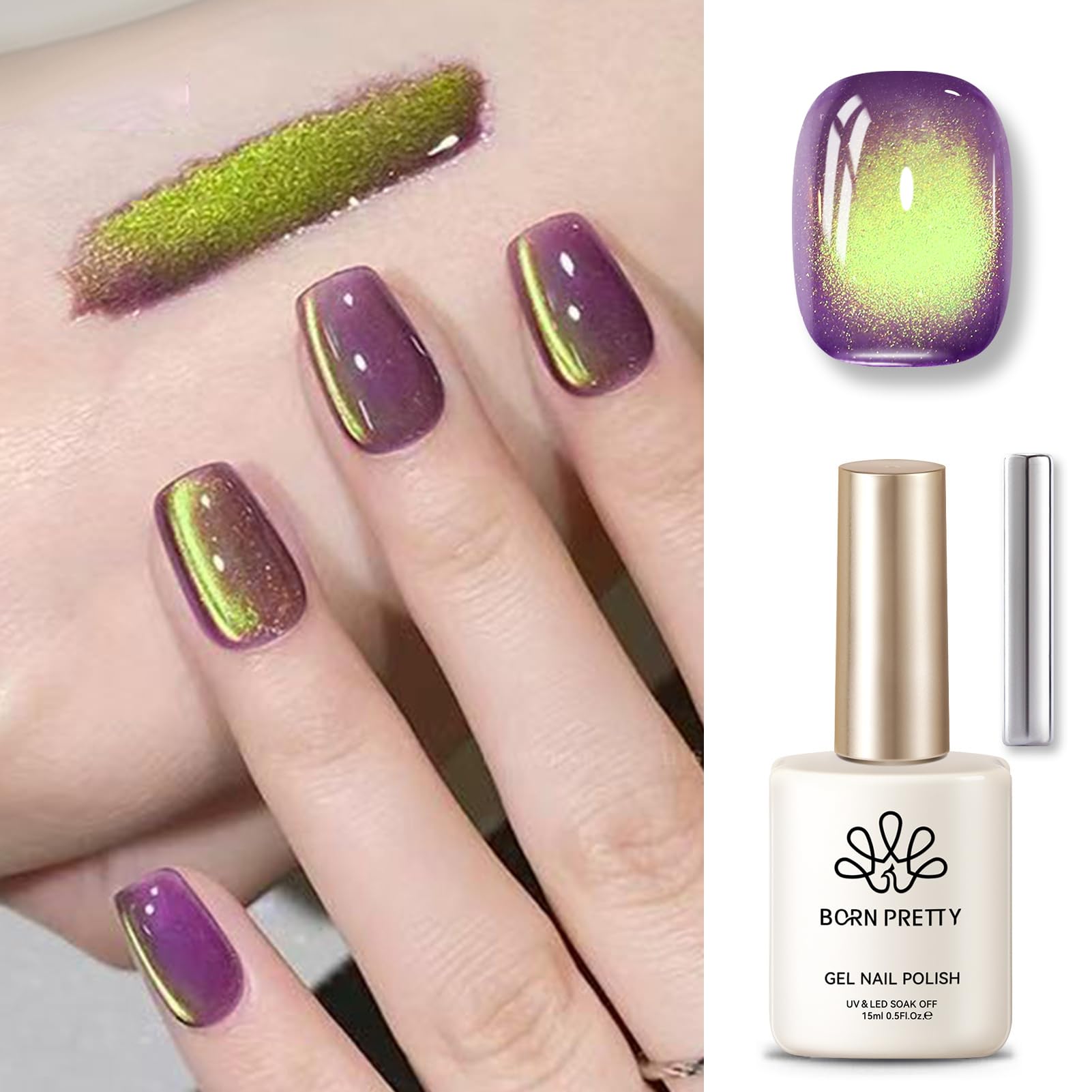 Born Pretty esmalte uñas brillo cerámico magnético para acabado impactante.