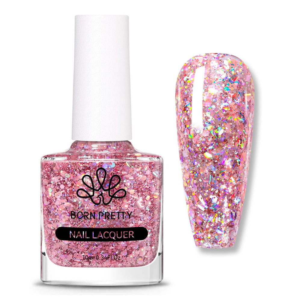 Born Pretty Esmalte Uñas Rosa Oro con brillo holográfico para estilos festivos.