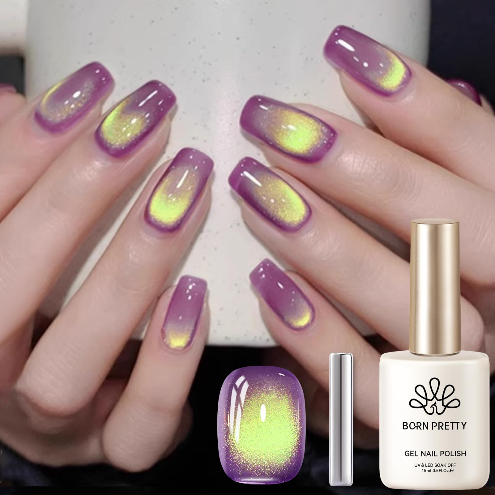 Born Pretty esmalte ojo de gato magnético magenta, brillo duradero para uñas.