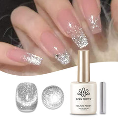 Born Pretty gel magnético gato plata, acabado brillante y duradero.