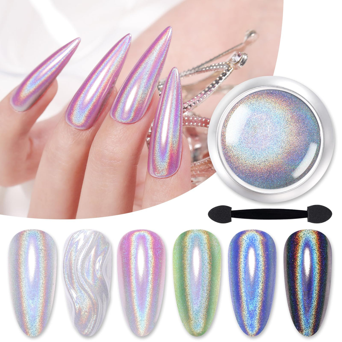 Born Pretty polvo holográfico para uñas con arcoiris, acabado duradero.