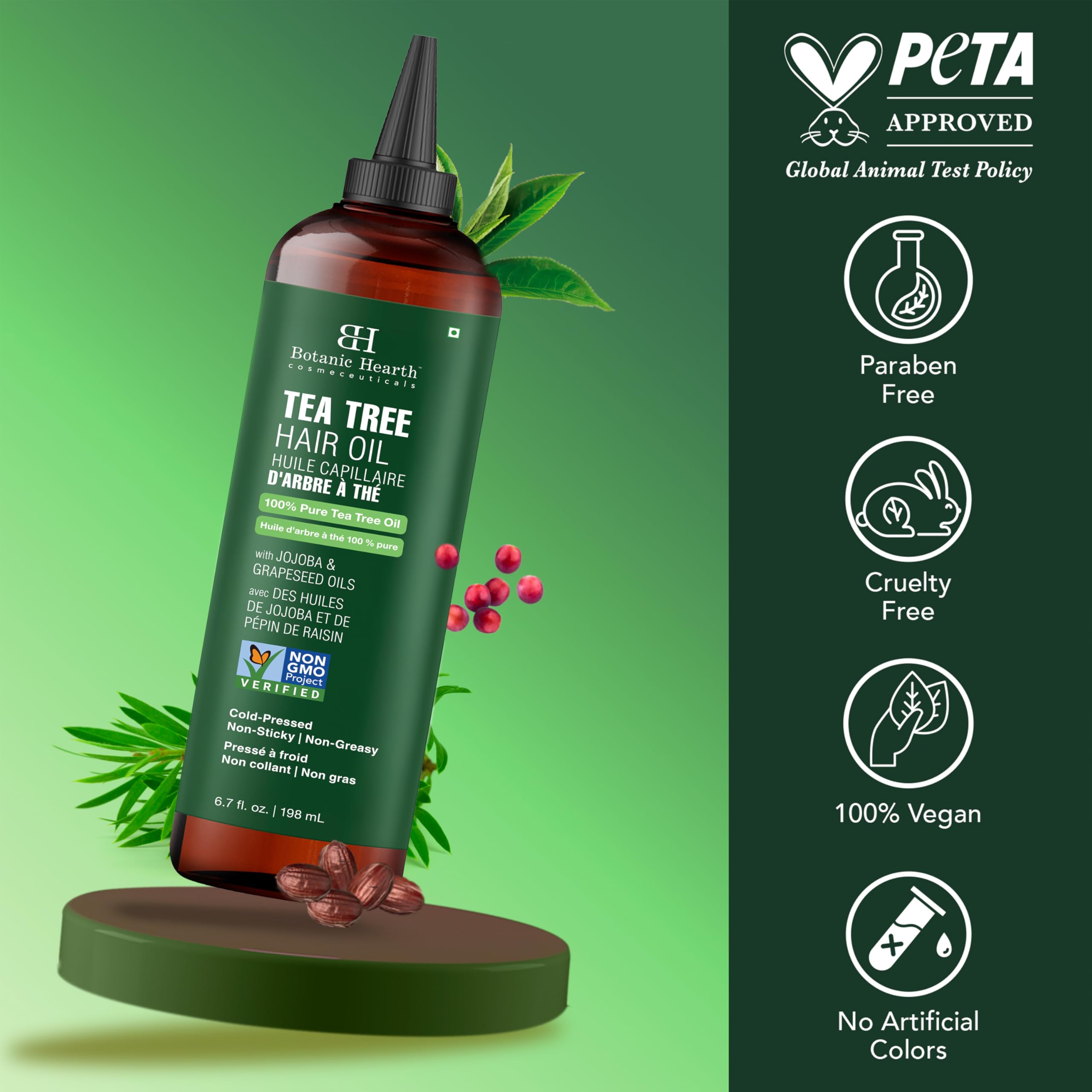 Botanic Hearth aceite capilar, aplicación en cabello para suavidad.