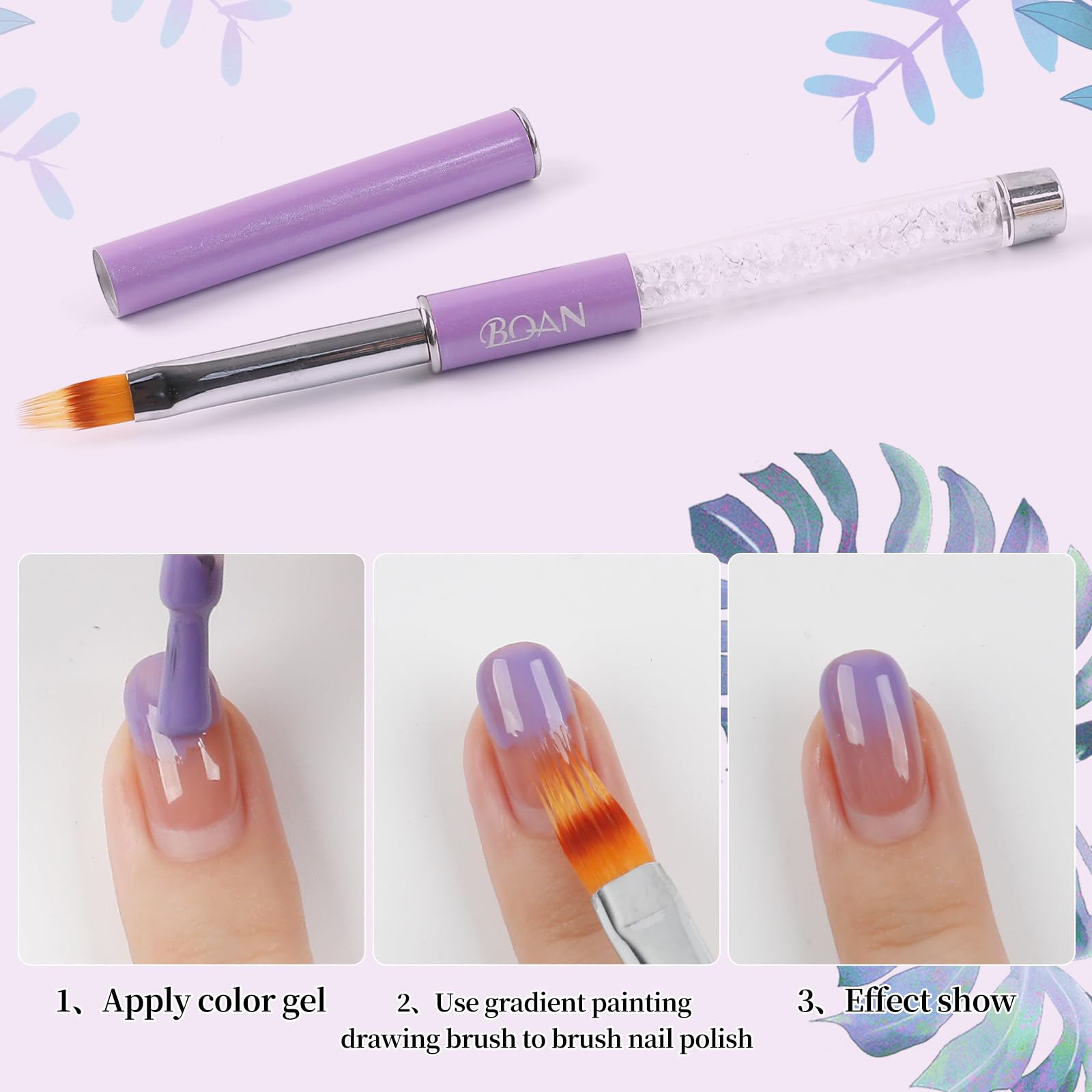 BQAN pincel uñas, mango con rhinestones, acabado brillante y elegante.