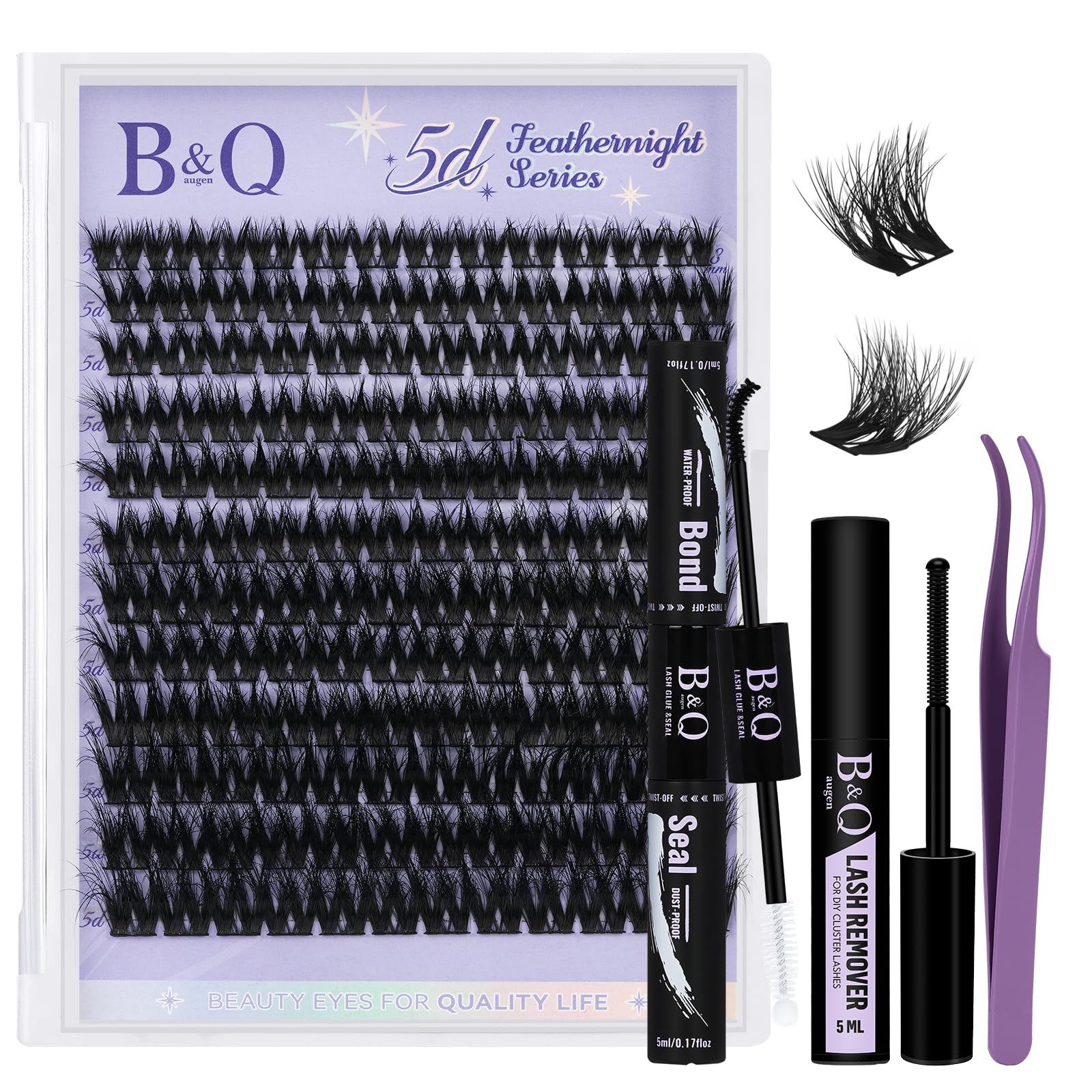 B&Qaugen Feath5D lash clusters deliver wispy volume for dramatic eyes.