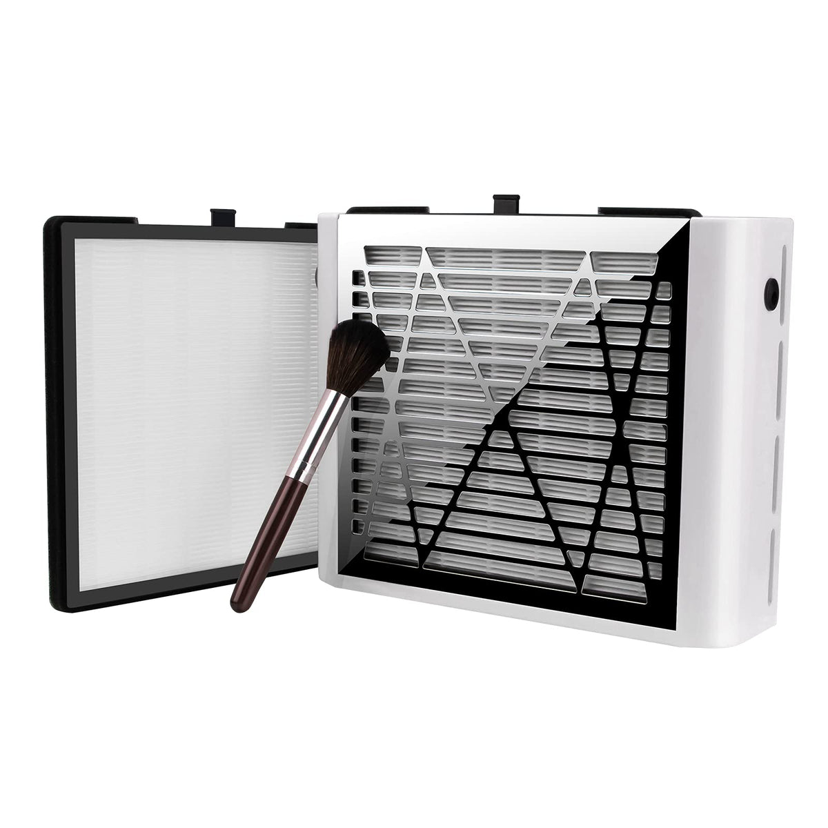 BRANTMAKER colector de polvo para uñas, vista frontal, succión potente para un área limpia.