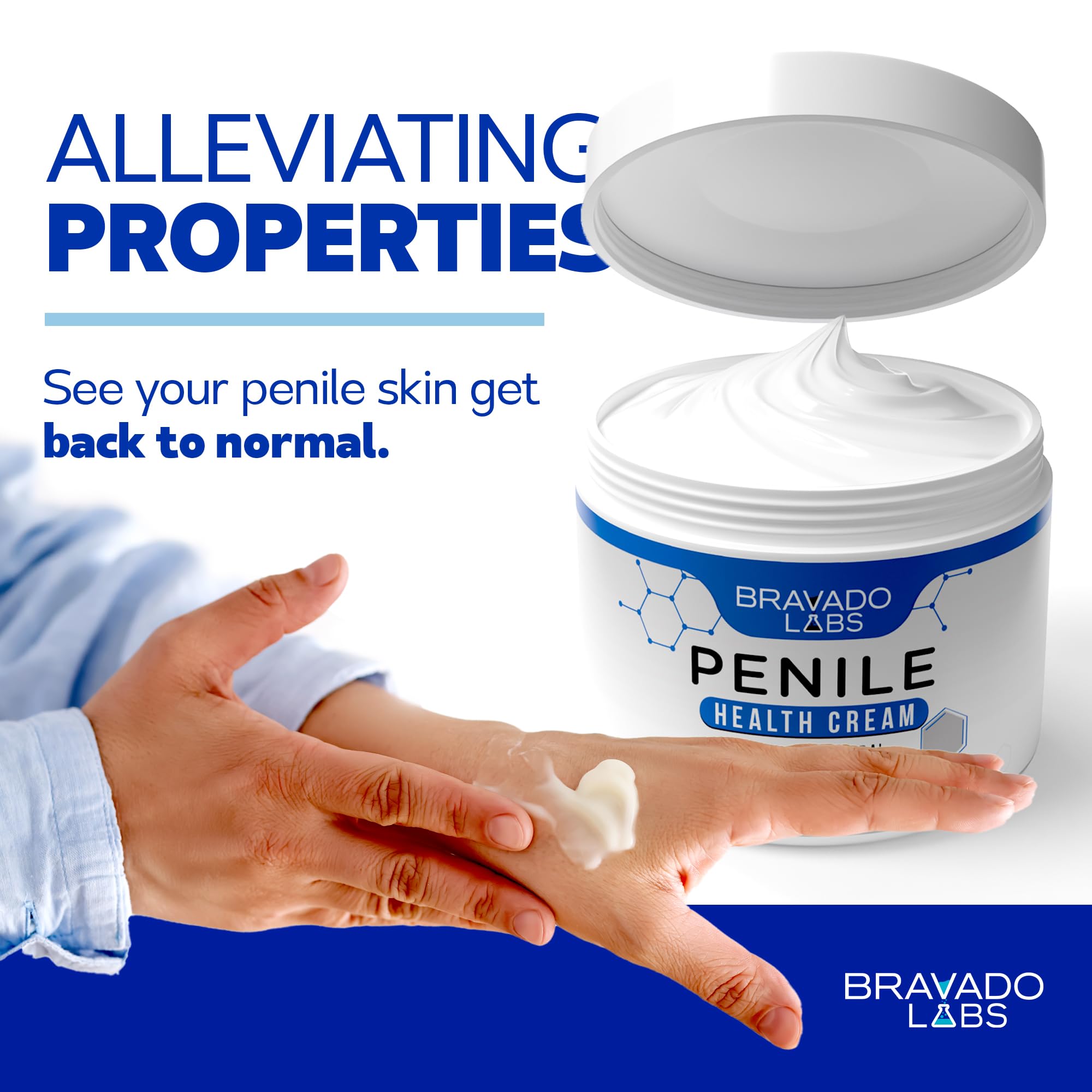 Bravado Labs Crema Penil, absorción rápida, confort diario sin residuo graso.