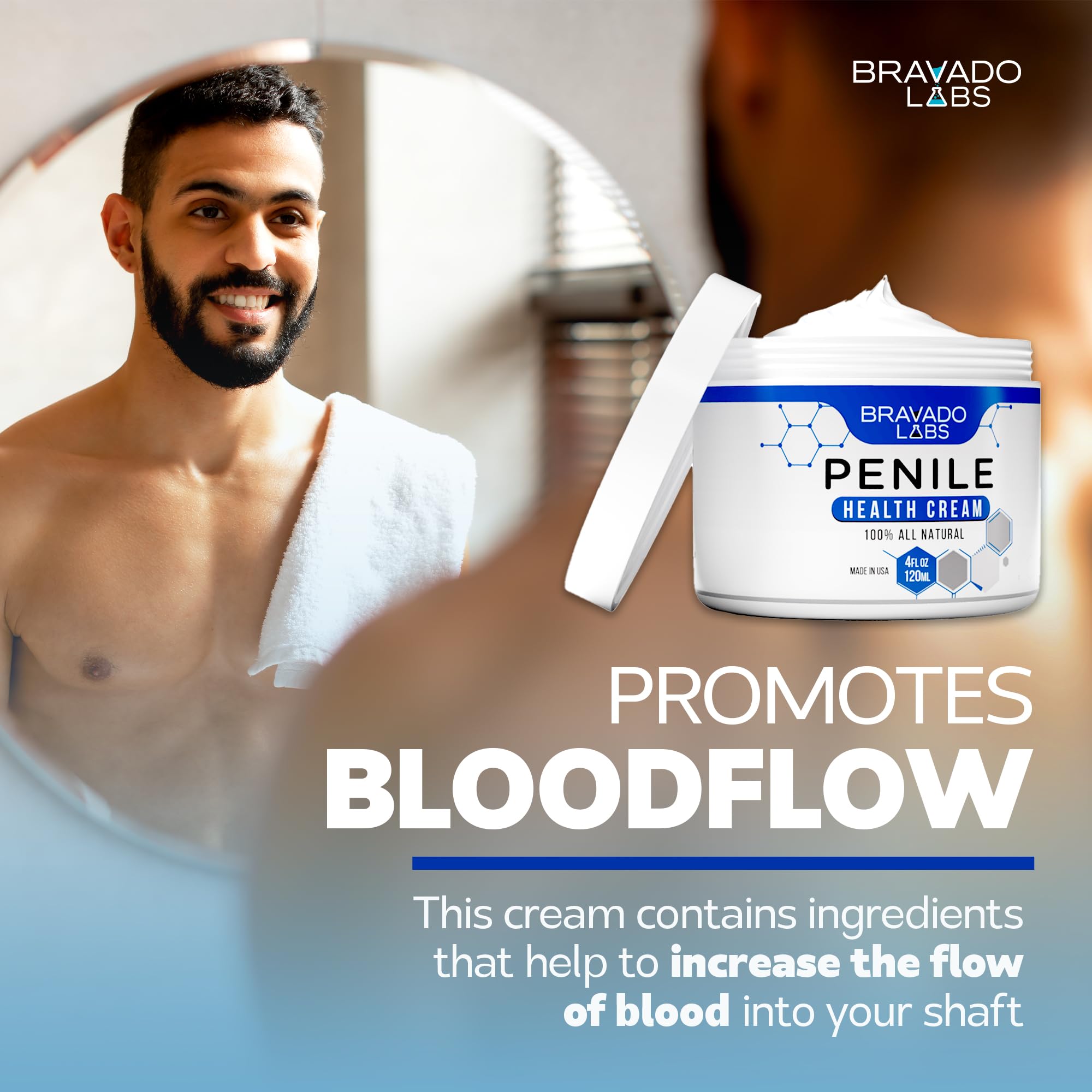 Bravado Labs Crema Penil, fórmula sin fragancia para uso diario seguro.