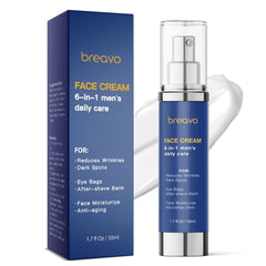 Breavo 6 en 1 crema facial para hombres, hidratación duradera y comodidad diaria.