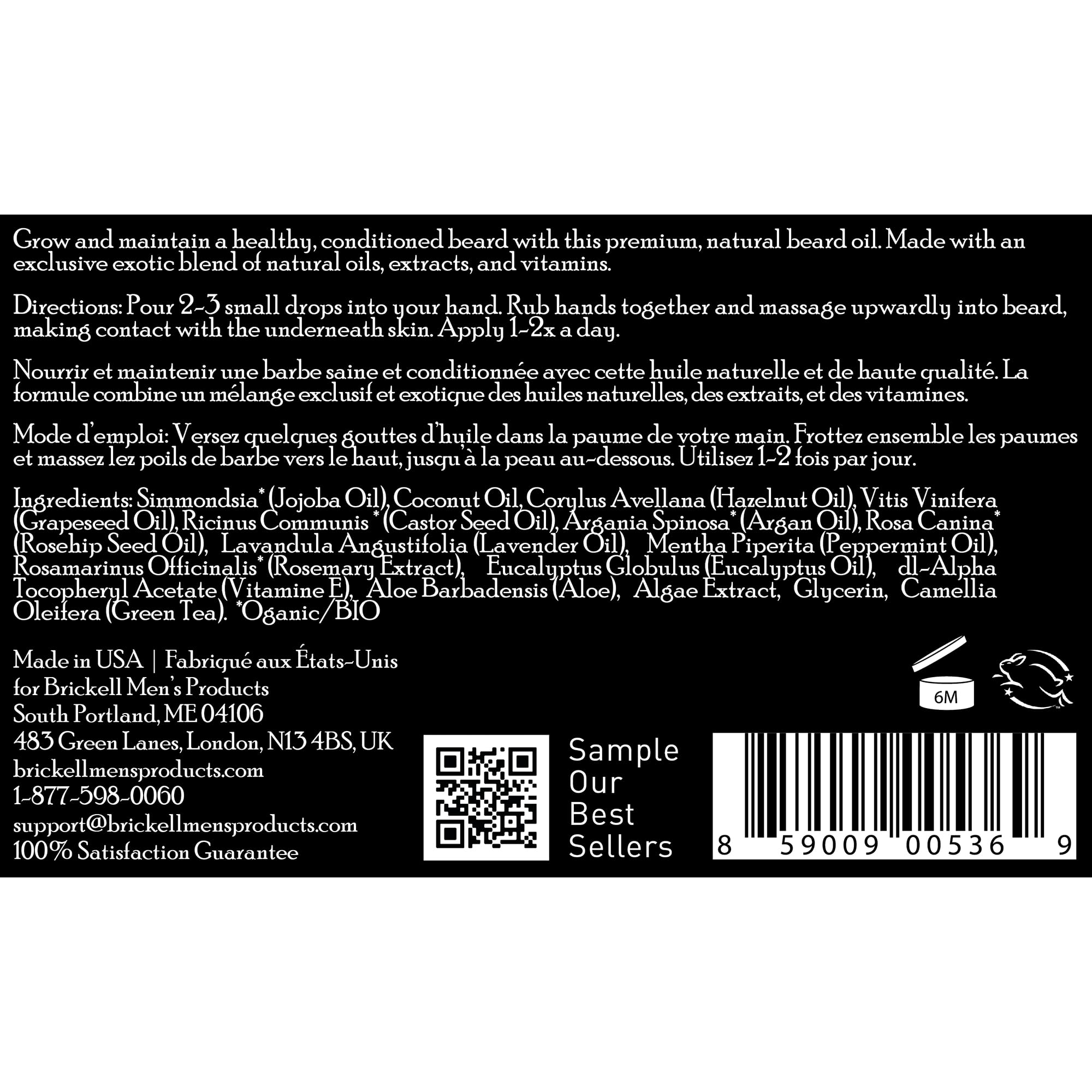 Brickell Barba: aceite ligero que no deja grasa.