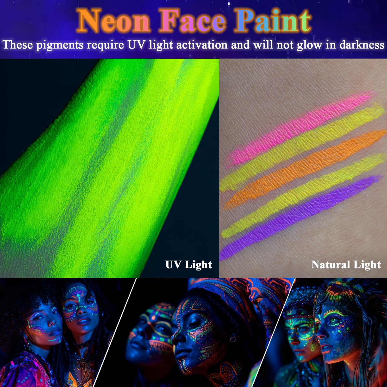 BRIMFULITE Glow UV Paint activated by UV light for vivid color output.