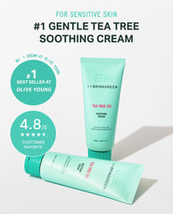 BRING GREEN crema de árbol de té Cica, complejo para hidratación y calma.