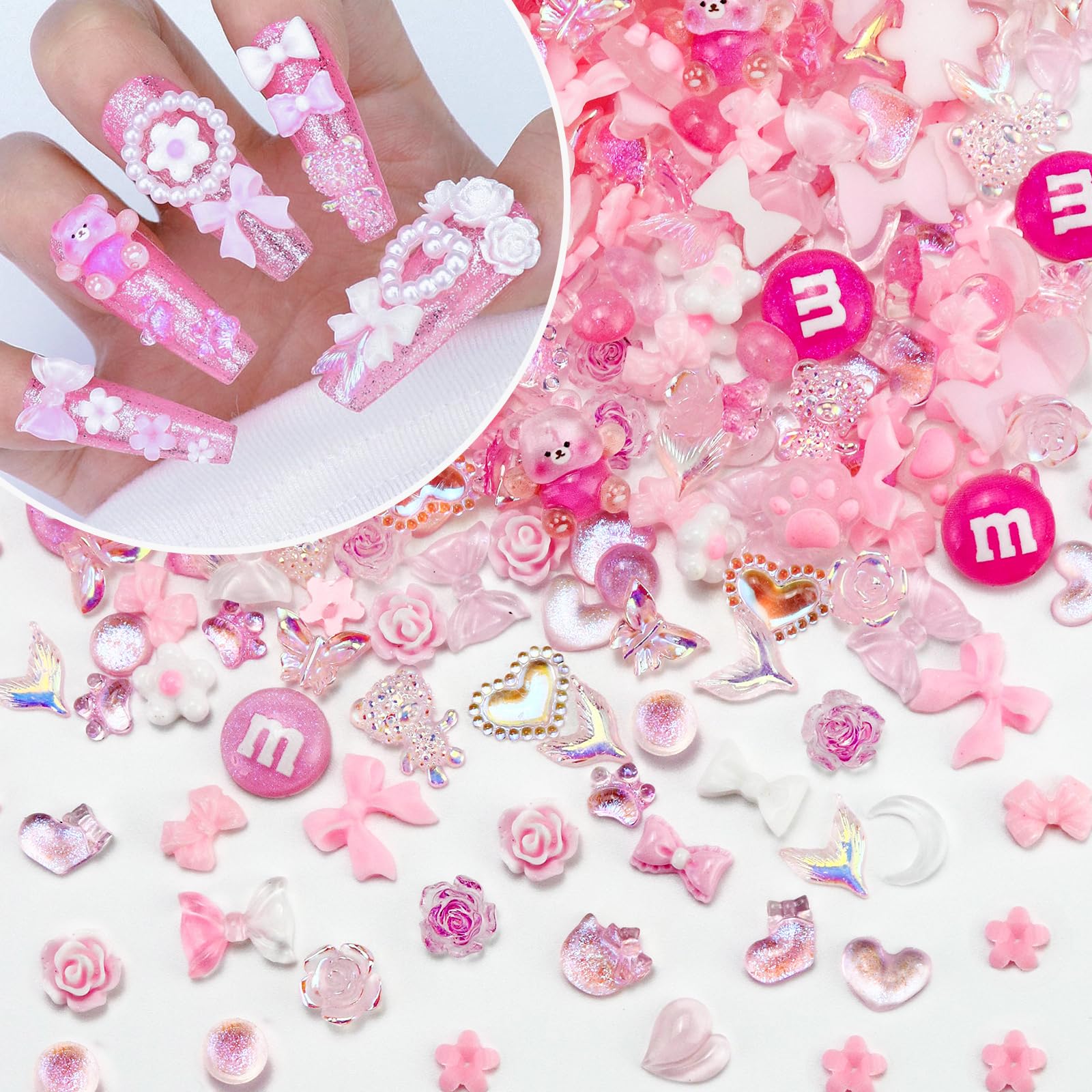 Briskbloom mezcla rosa/blanco/transparente para uñas con brillo suave