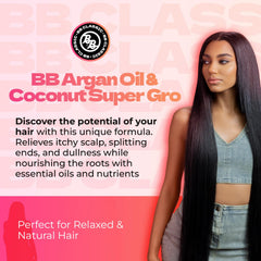 Bronner Bros B&B Super Gro, ingredientes argán, coco y aloe para cabello suave