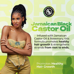 Bronner Bros Tropical Roots Aceite Ricino Negro con Romero, infusión aromática para el cuero cabelludo.