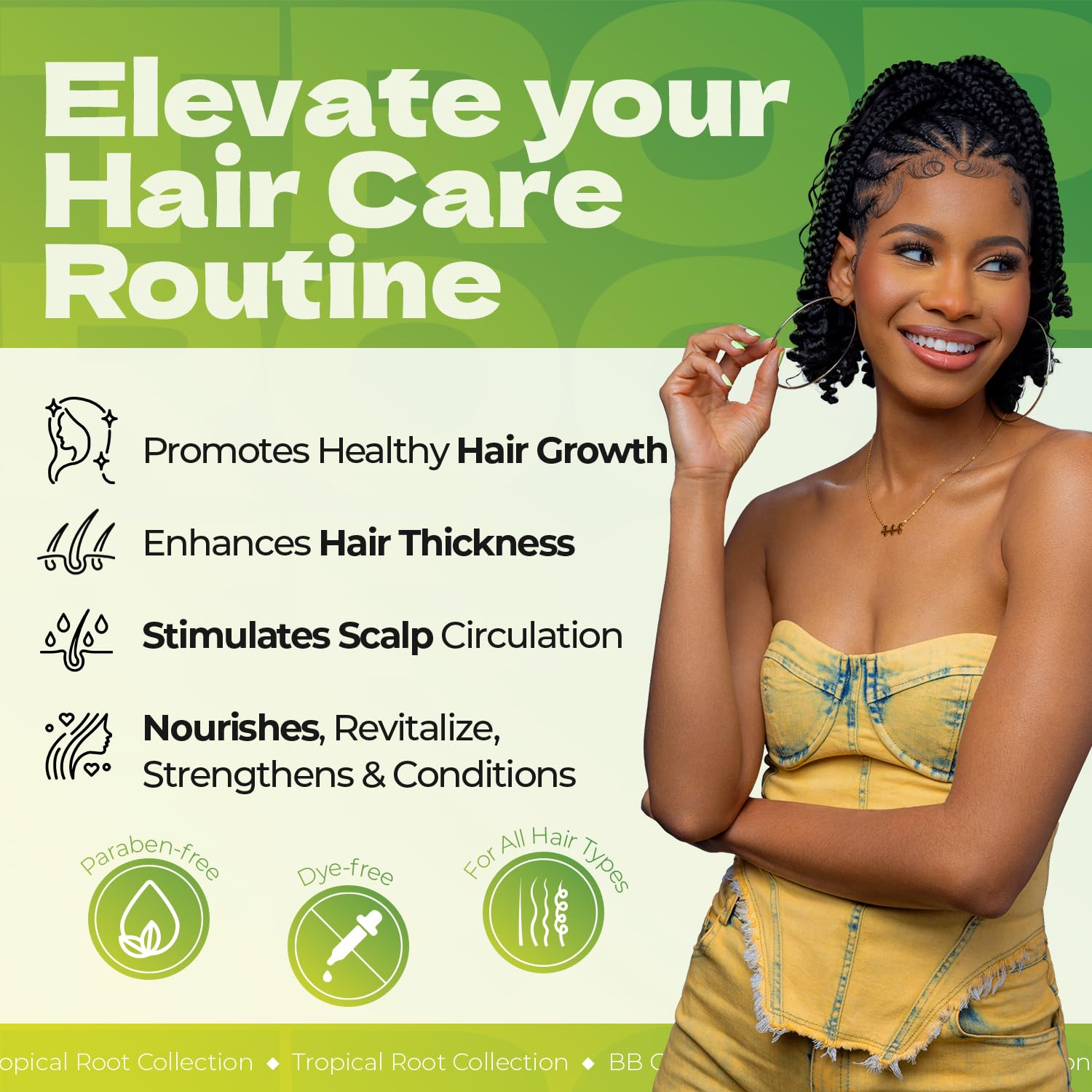 Bronner Bros Tropical Roots Aceite Ricino Negro, aplicación suave en el cabello.