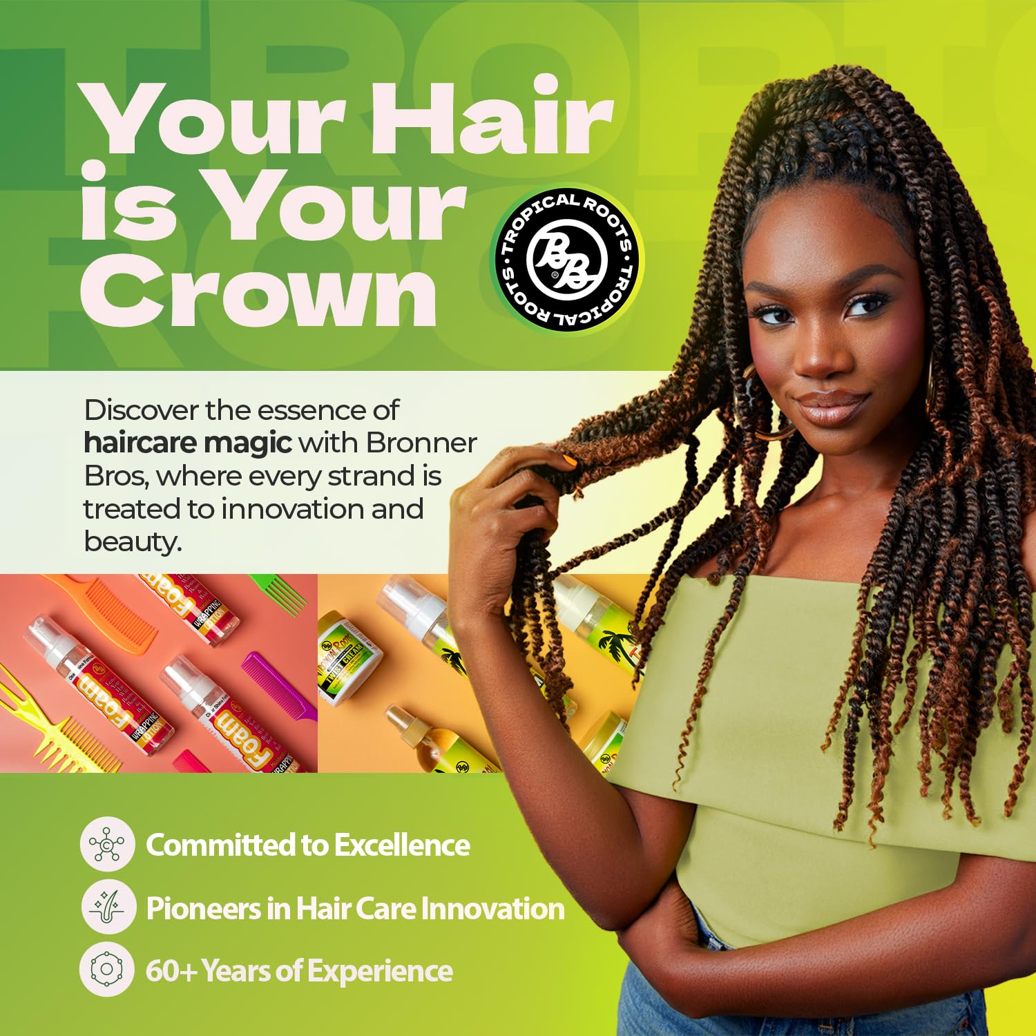 Bronner Bros Tropical Roots Aceite Ricino Negro, masaje capilar para distribuir el producto.