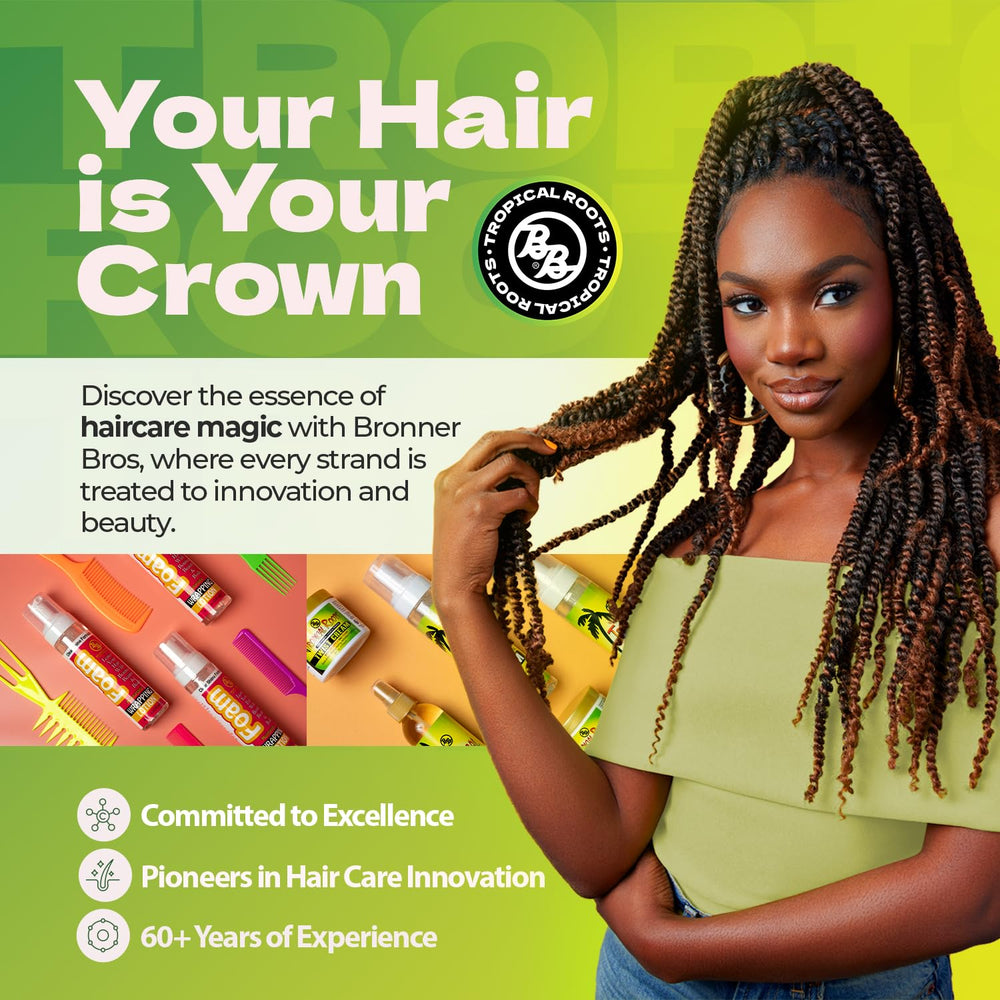 Bronner Bros Tropical Roots Aceite Ricino Negro, masaje capilar para distribuir el producto.