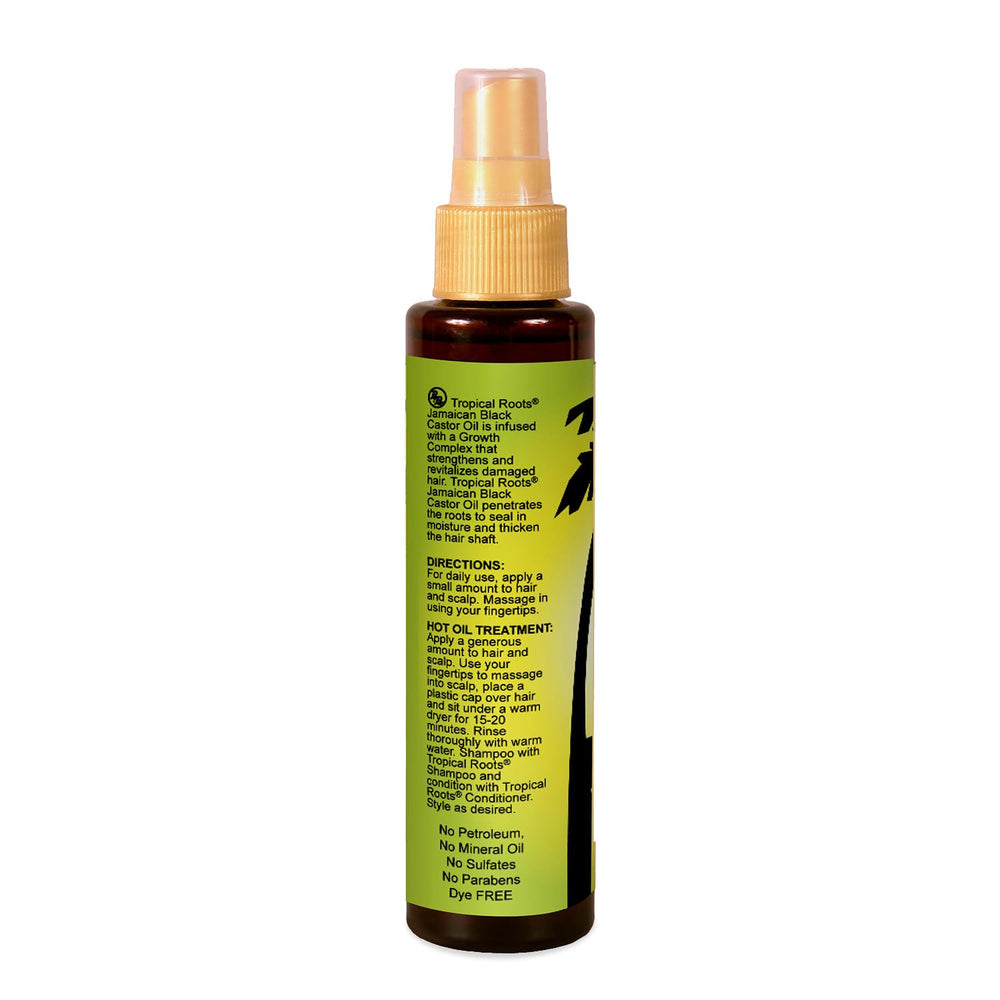 Bronner Bros Tropical Roots Aceite Ricino Negro, vertido listo para peinar con suavidad.