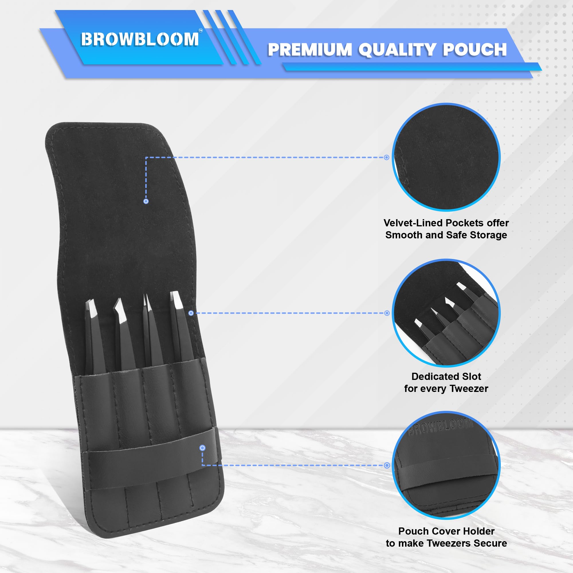 BROWBLOOM pinzas de lado para retirada precisa de vellos.